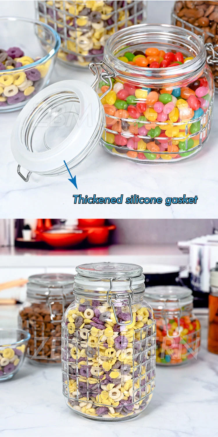 Checkered Decoration Glass Airtight Food Container Glass Jar Storage Containers Set Locking Clamp Lids Wide Mouth Jars Canisters